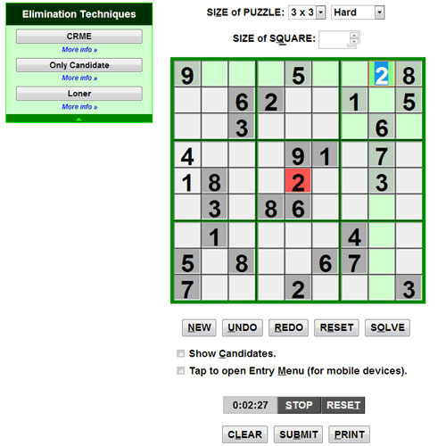 Online Interactive Sudoku screenshot